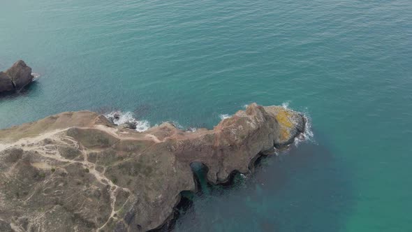 Flying on a Drone Over Cape Fiolent in the Spring on the Day