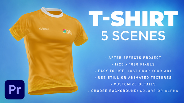 T-shirt - 5 Scenes Mockup Template - Animated Mockup PREMIERE