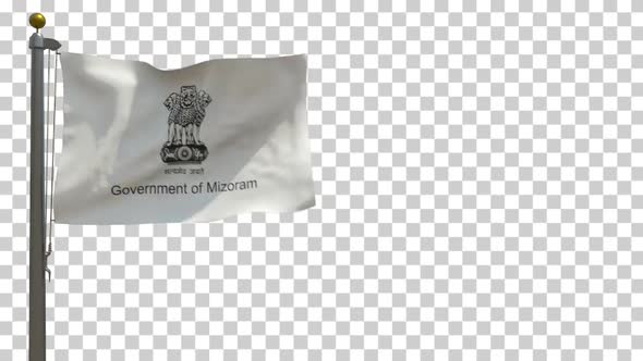 Mizoram Flag (India) on Flagpole with Alpha Channel - 4K