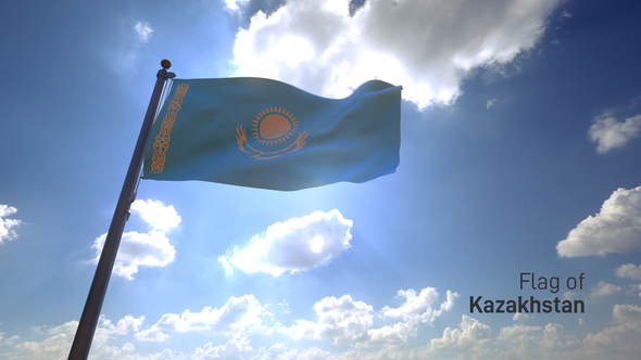 Kazakhstan Flag on a Flagpole V4