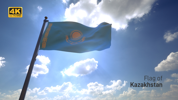 Kazakhstan Flag on a Flagpole V4 - 4K / Videohive, Motion graphics, Backgrounds, 3d object