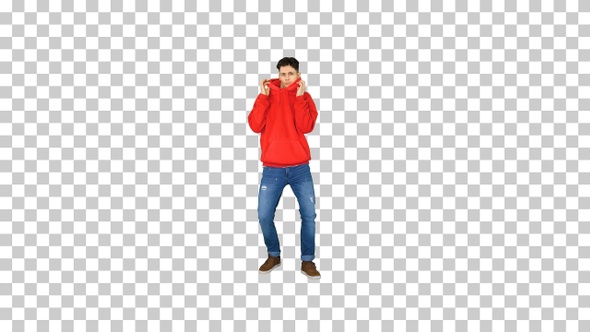 Hip-Hop Style Man in Red Hoody Dancing, Alpha Channel