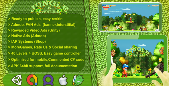 Jungle Adventures 5 2D – Complete Game Template / Project – Unity Game