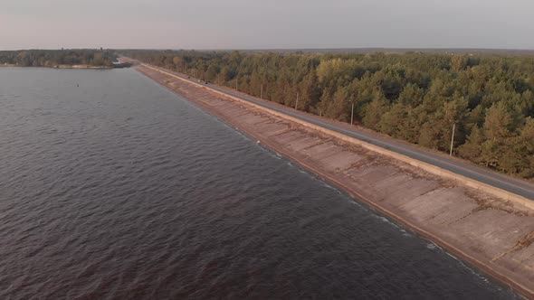 The Shore of the Kyiv Reservoir. Aerial. Ukraine. Dnipro River