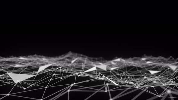 Abstract background dark blue with plexus motion graphic. Technology blockchain concept