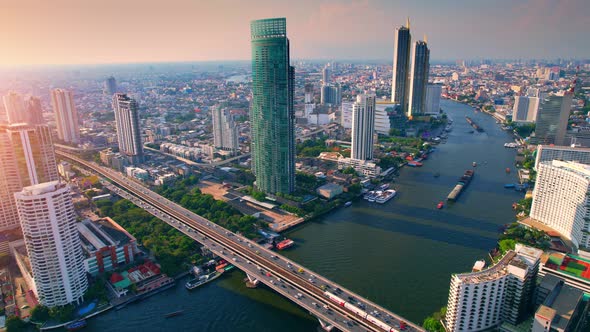 4K : Aerial drone footage of Bangkok skyline