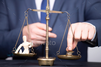 ith people on one pan and money on the other showing balance