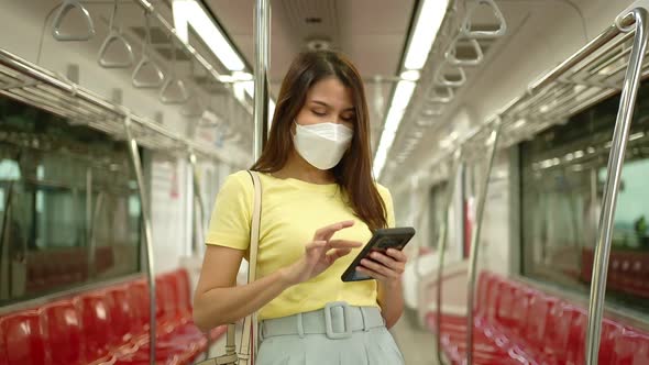 Young Woman Traveler wearing a protective face mask for protecting pandemic outbreaks and urban and