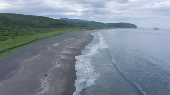 Khalaktyrsky Beach with Black Sand on Kamchatka Peninsula Russia Pacific Ocean