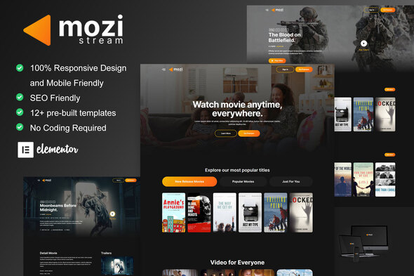 Mozi - Movie Streaming Service Elementor Template Kit