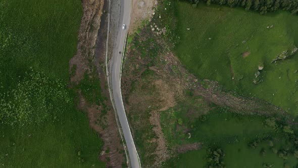 View of the Green Caucasus Mountains in Summer From the Sky