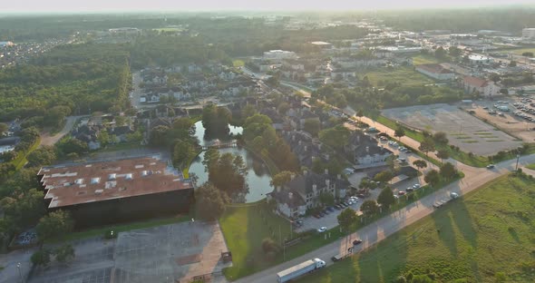 Panorama View West of Downtown Suburb of Houston  Texas in the Distance