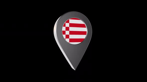 3d Animation Map Navigation Pointer With Flag Of Bremen (Germany) With Alpha Channel - 2K