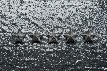 cept. Five silver star on glitter silver background. Five star excellent rating on grey background,