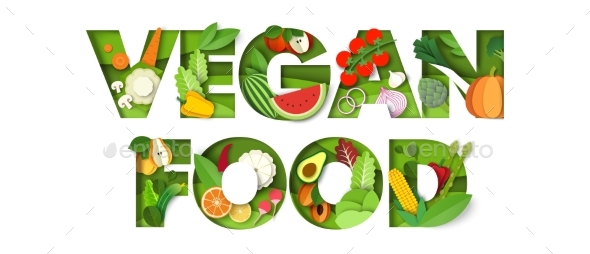 Vegan Food Typography Vector Banner Template