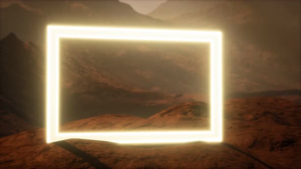 Neon Portal on Mars Planet Surface With Dust Blowing alt