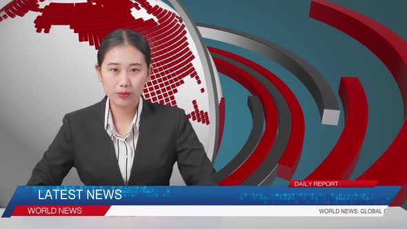 Live News Studio With Asian Professional Female Anchor Reporting On The Events Of The Day
