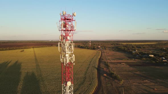 Telephone Mast of Cell Site Tower with 5G and 4G Base Station