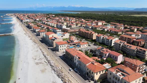 Amazing Aerial View of Marina Di Pisa Coastline Tuscany