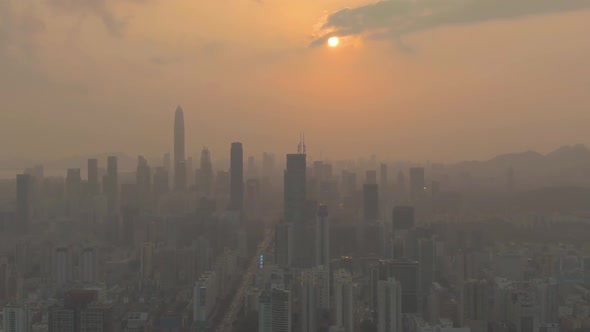 Shenzhen Cityscape at Sunny Sunset. China. Aerial View