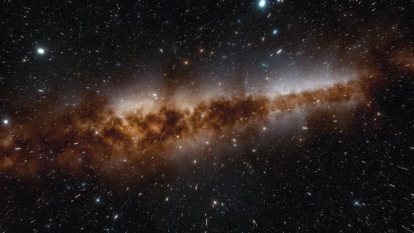 Starship Flies at the Speed of Ligh Near the Center of the Milky Way Galaxy in Space