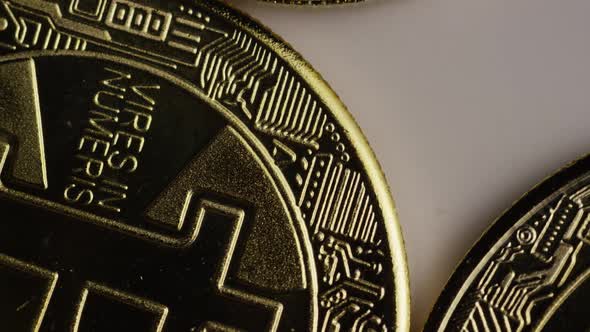 Rotating shot of Bitcoins 