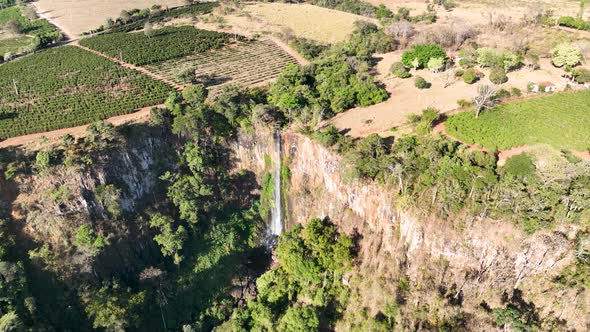 Agriculture field above gorge canyon geologycal formation ecosystem. 