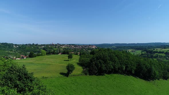 Belves village in Perigord in France seen from the sky