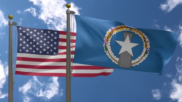 Usa Flag Vs Northern Mariana Islands Flag  On Flagpole