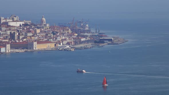 Lisbon Old City Center and Ships Portugal