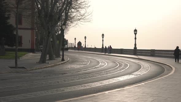 A street at sunset