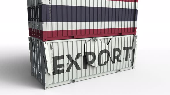 Container with Flag of Thailand Breaking Container with EXPORT Text alt