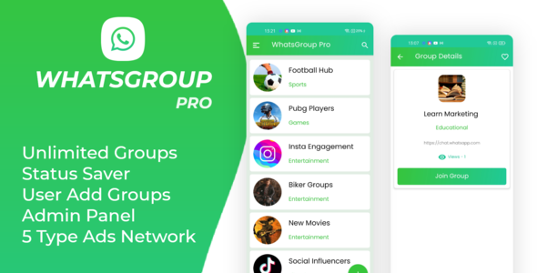 WhatsGroup Pro with admin Panel and Admob and Facebook Ads