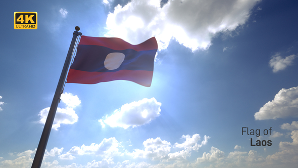 Laos Flag on a Flagpole V4 - 4K