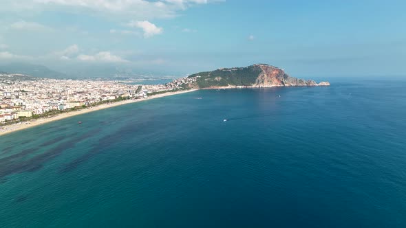 Colorful Panorama over the city Aerial View 4 K Alanya Turkey