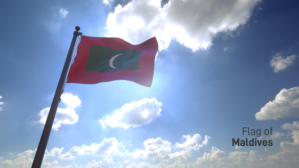Maldives Flag on a Flagpole V4