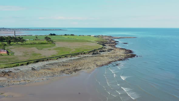 Aerial view over Donabate beach and village.