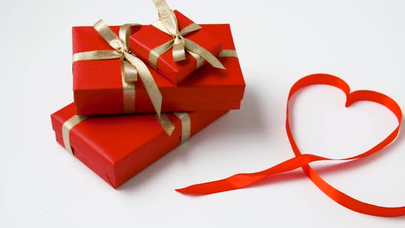 Gifts Wrapped Into Red Paper for Valentines Day