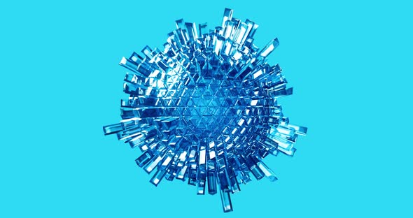 Crystal blue sphere with random extrude on light background.