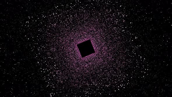 Rotating black square surrounded by space dust