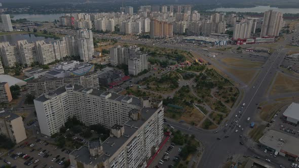 Drone is Flying Over the Residential Buildings of Kyiv Ukraine