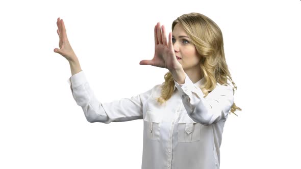 Woman Working with Imaginary Virtual Screen