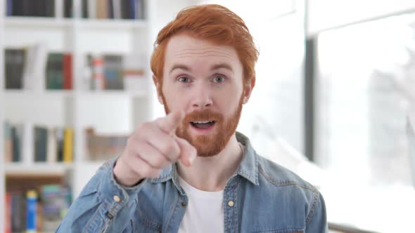 Invitation Gesture By Casual Redhead Man