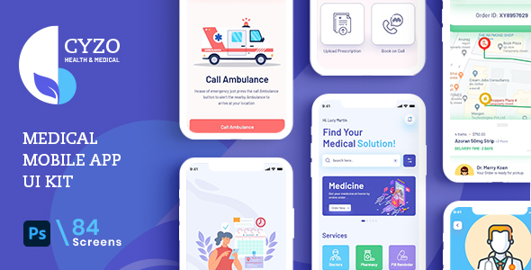 CYZO | Medical App UI Kit for Photoshop