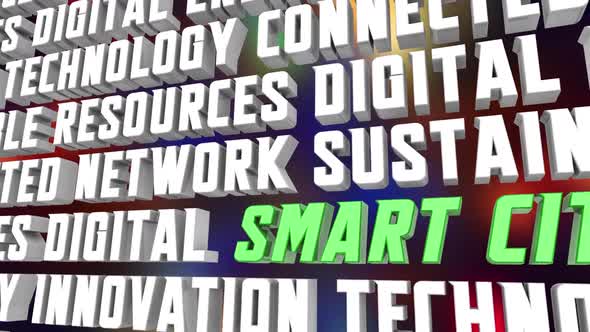 Smart City Transportation Energy Resources Innovation Words 3d Animation