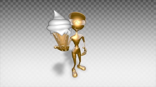 Gold 3D Man - Cartoon Show Ice Cream