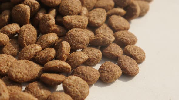 Healthy cat or dog pellets pile slow pan 4K 2160p 30fps UltraHD footage - Panning over pet dry food 