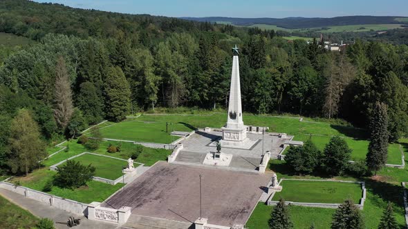 Aerial view of the Soviet Army Memorial in Svidnik, Slovakia