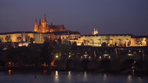 Charles Bridge and the illuminated Castle, Prague, Czechia