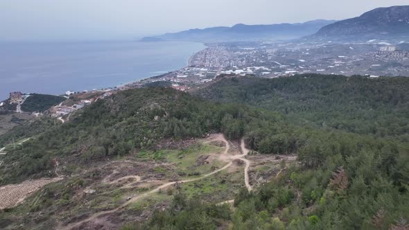 Old ruined city Syedra Turkey Alanya 4K Aerıal Vıew